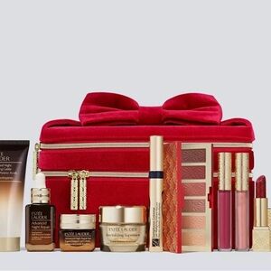 Estee Lauder Red Cosmetic Case with Skincare Products